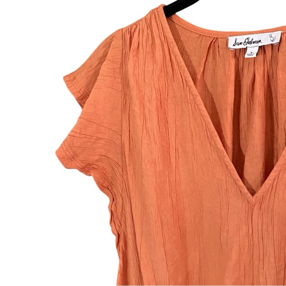 Sam Edelman Coral Gauze Peplum Top S Flutter Sleeve Romantic Boho Coastal - Picture 6 of 9